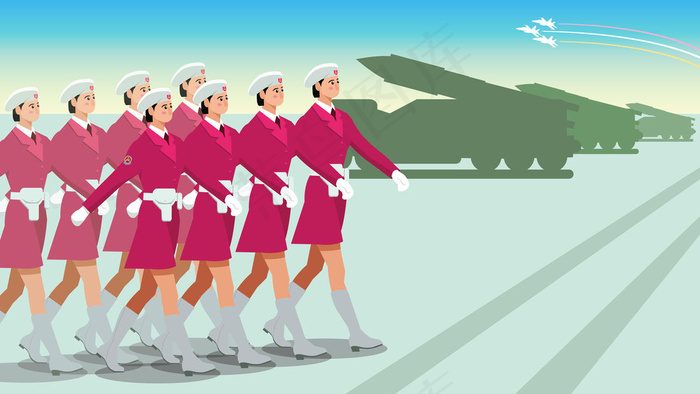 美丽的女民兵们齐走正步