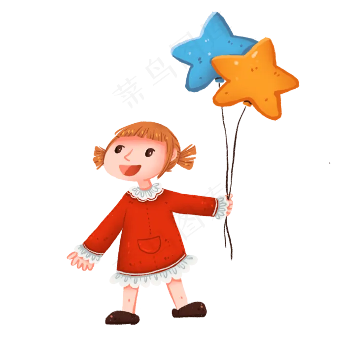牵星星气球的小女孩免抠元素(2000X2000(DPI:300))psd模版下载
