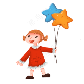 牵星星气球的小女孩免抠元素