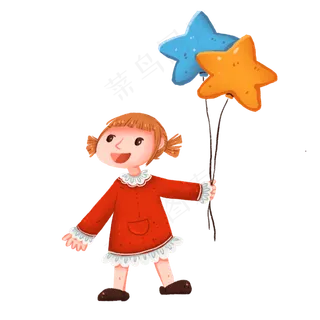 牵星星气球的小女孩免抠元素