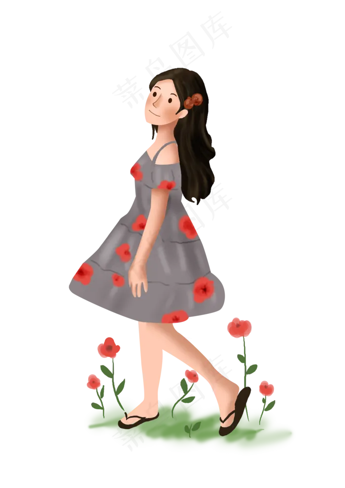 手绘花园里的女孩子,免抠元素(3508X4961(DPI:300))psd模版下载