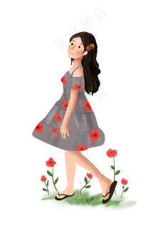 手绘花园里的女孩子,免抠元素 手绘花园里的女孩子,免抠元素