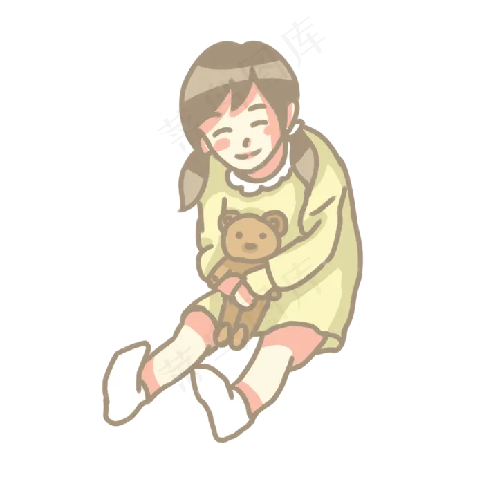 儿童节女孩抱着玩偶PNG素材(2000X2000(DPI:300))psd模版下载