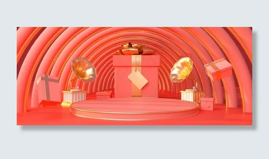 C4D红色618促销展台