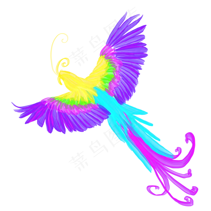 光感彩色荧光唯美凤凰,免抠元素(2000X2000(DPI:300))psd模版下载