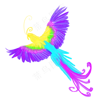 光感彩色荧光唯美凤凰,免抠元素