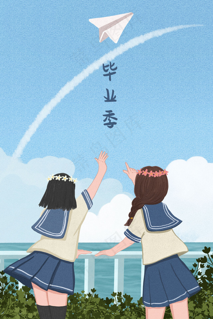 毕业季海边扔纸飞机的女学生(3545*5315px 300 dpi )psd模版下载