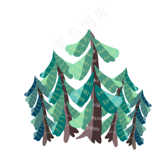 手绘寒冬松树小图,免抠元素