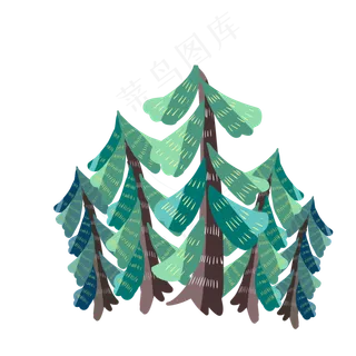 手绘寒冬松树小图,免抠元素