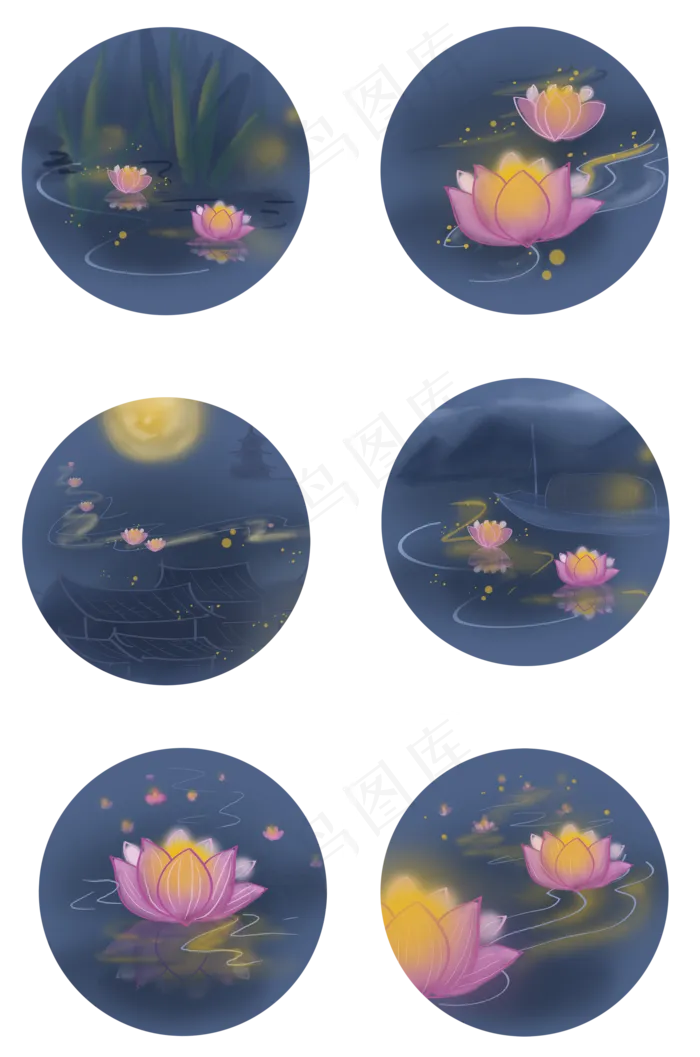 七夕情人节许愿荷花灯,免抠元素(2000X3020(DPI:300))psd模版下载