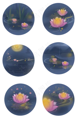 七夕情人节许愿荷花灯,免抠元素