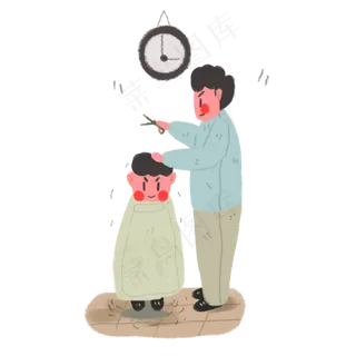 龙抬头理发的孩子,免抠元素