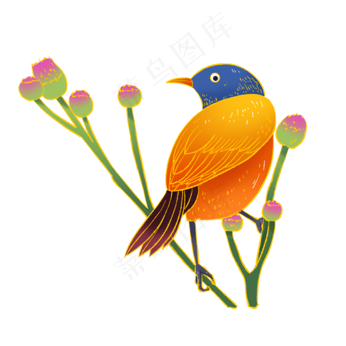 金边国潮风植物鸟儿