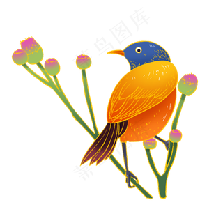 金边国潮风植物鸟儿