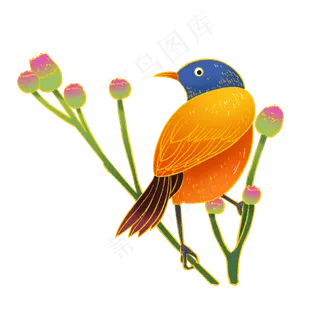 金边国潮风植物鸟儿