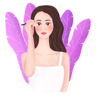 美容化妆卡通手绘女孩,免抠元素