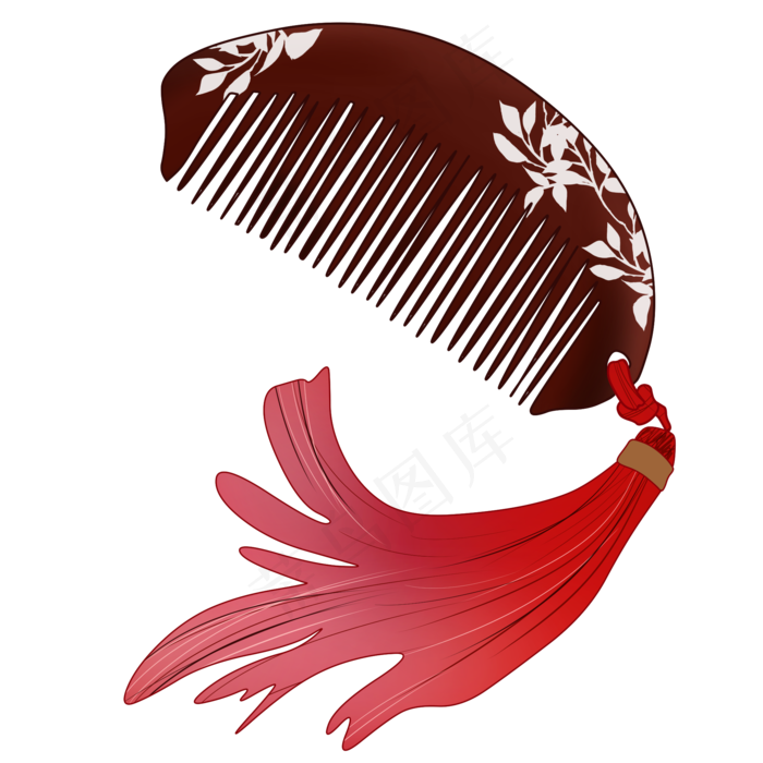 手绘中国风古典嵌花木梳插画