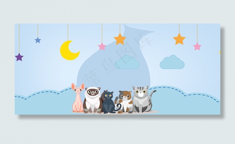 卡通清新扁平宠物蓝色banner背景
