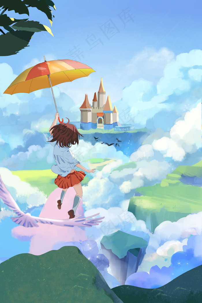 女孩遇见天空海梦幻场景(3545*5315px 300 dpi )