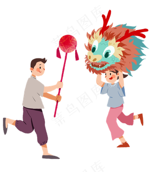 二月二龙抬头男孩女孩舞龙,免抠元素