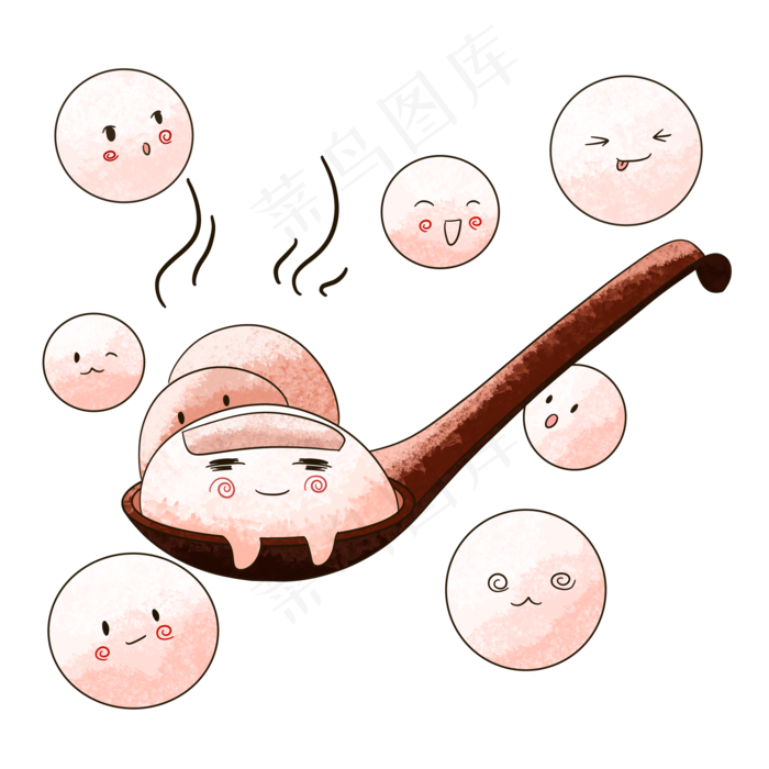 元宵节可爱小元宵汤勺卡通风,免抠元素(2000X2000(DPI:300))psd模版下载