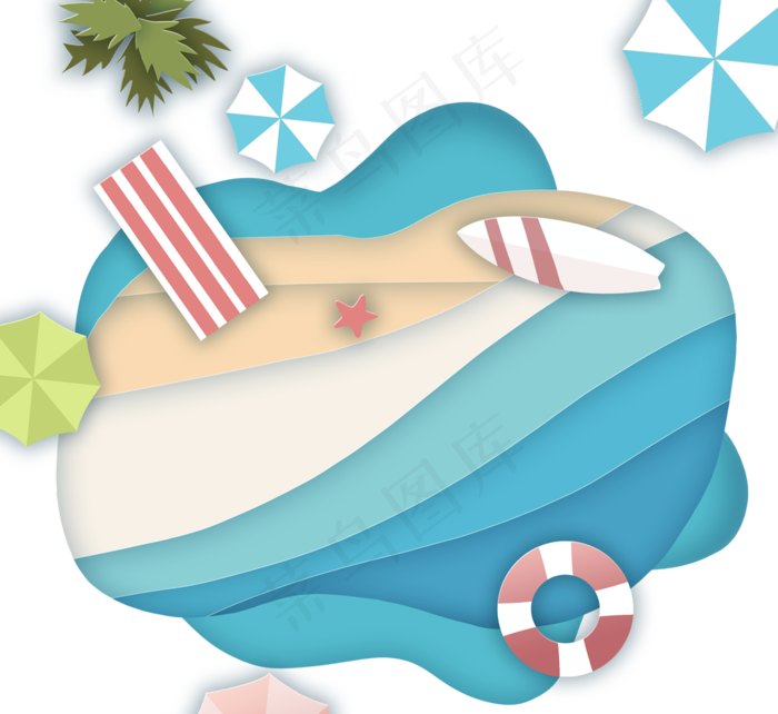 创意夏日海滩插画剪纸