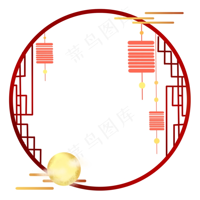 中国风中秋节灯笼圆月元素装饰边,免抠元素