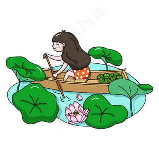 卡通女孩划船