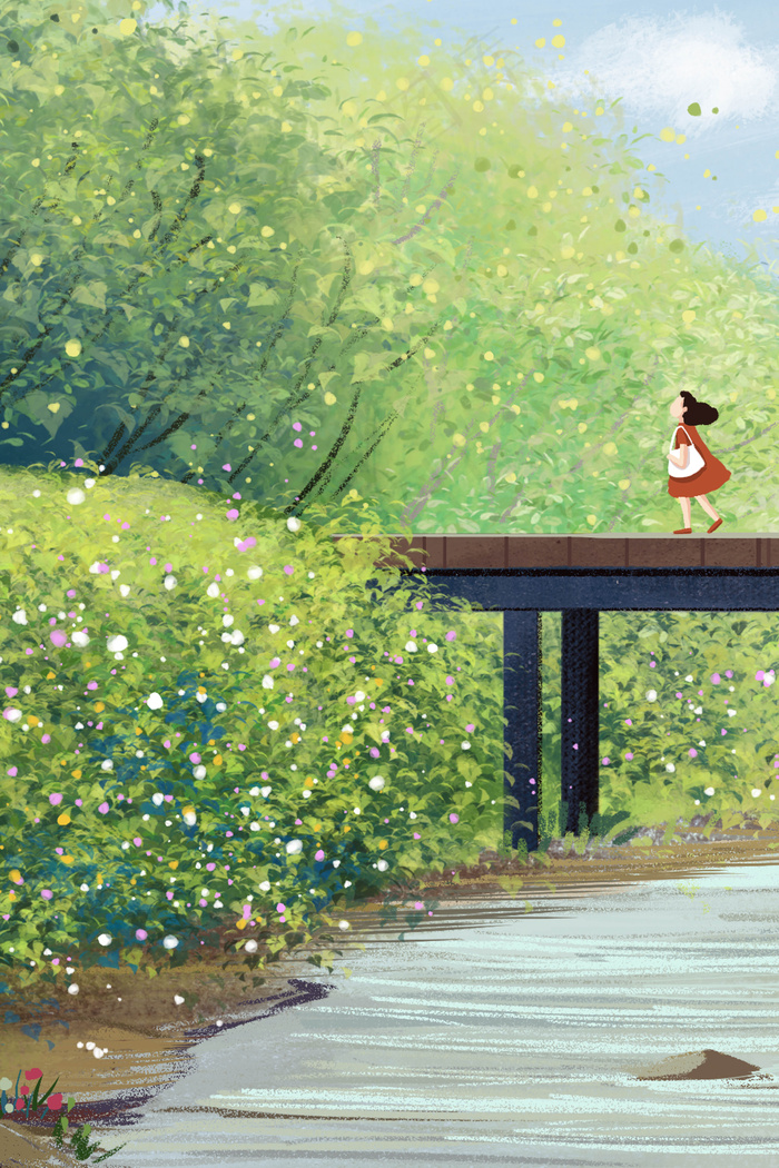 风景乡下桥梁小溪风景