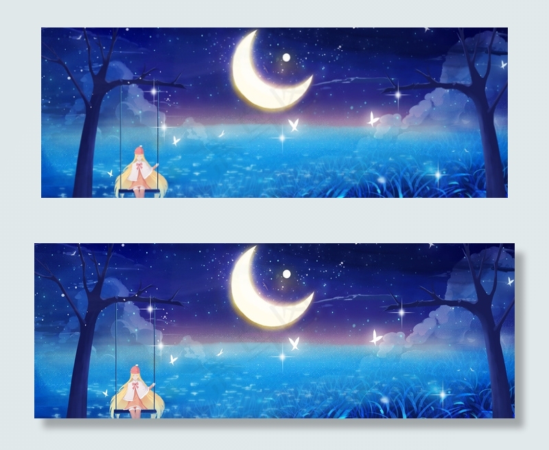 唯美夜晚秋千女孩服装促销海报