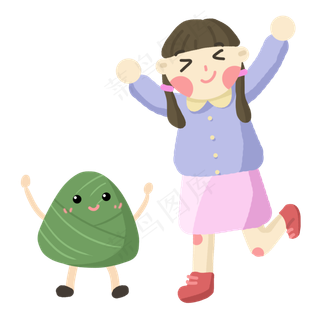 端午节女孩开心与粽子过节