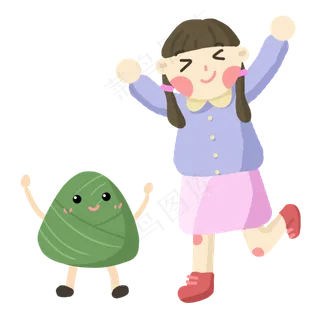 端午节女孩开心与粽子过节