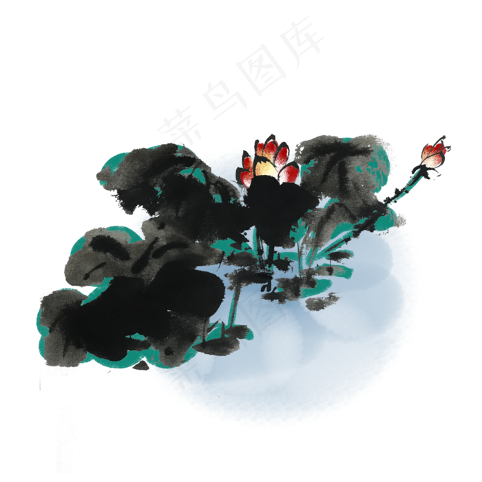 中国风水墨荷花手绘插画