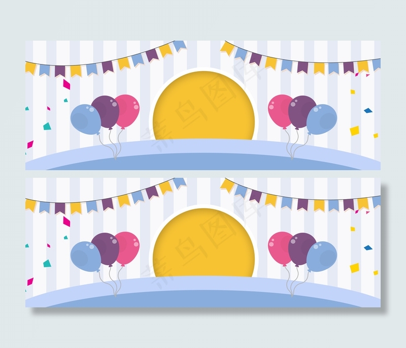 愚人节狂欢激情几何扁平蓝banner背景图片素材,背景元素