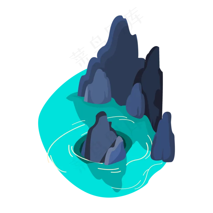 手绘卡通假山流水(2000X2000(DPI:300))psd模版下载