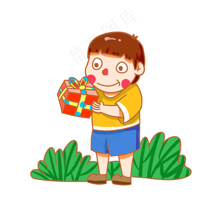 儿童节抱着礼物盒的孩子手绘