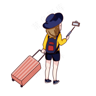 手绘卡通国庆节旅行自拍,免抠元素