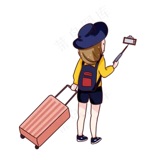 手绘卡通国庆节旅行自拍,免抠元素