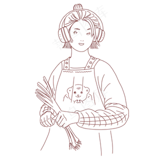 母亲节听音乐拿葱做菜的年轻妈妈