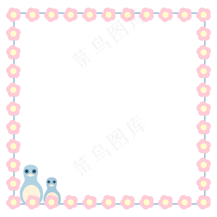 春夏粉色蓝色卡通小花小鸟边框(2300X2300(DPI:300))psd模版下载
