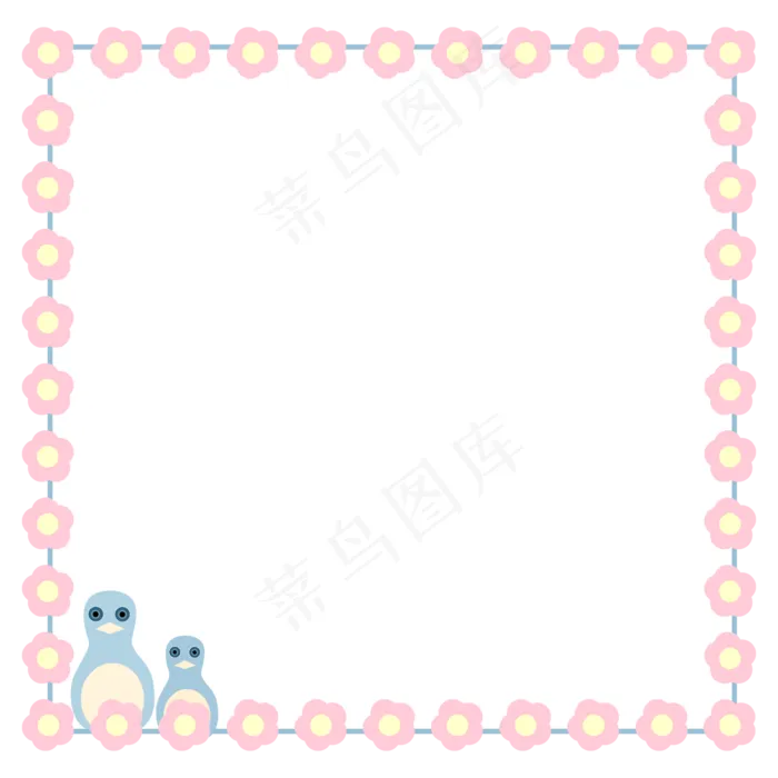 春夏粉色蓝色卡通小花小鸟边框(2300X2300(DPI:300))psd模版下载