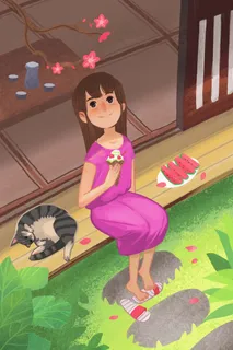 夏天在院子里吃冰激凌的女孩 夏天在院子里吃冰激凌的女孩