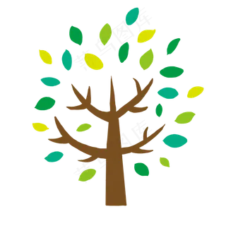 绿叶树枝大树卡通手绘素材免费下,免抠元素