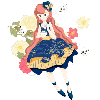 元宵节洛丽塔少女可爱元宵,免抠元素