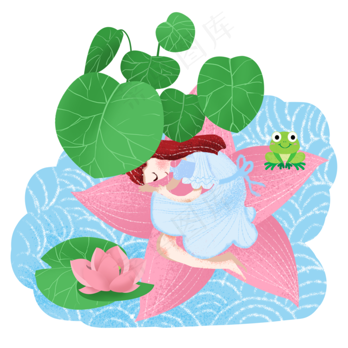 水面上荷花上休息的女孩(2000X2000(DPI:300))psd模版下载
