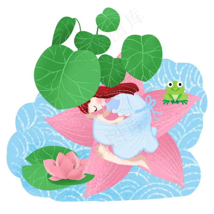 水面上荷花上休息的女孩(2000X2000(DPI:300))psd模版下载