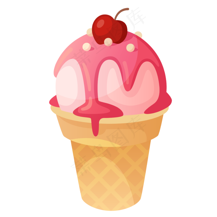 夏季食物卡通手绘樱桃味甜筒,免抠元素