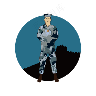 简约卡通建军节解放军战士边防站