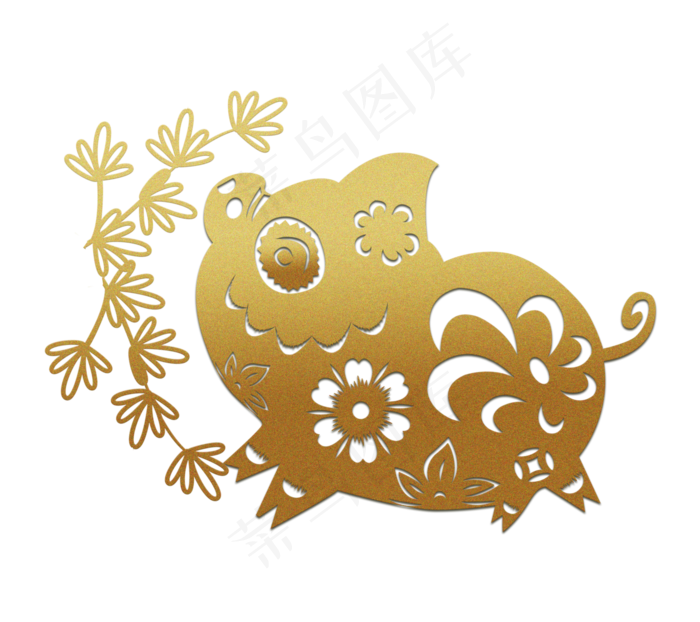新年剪纸金猪png下载,免抠元素