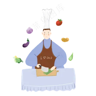 父亲节蓝色系爸爸做饭手绘